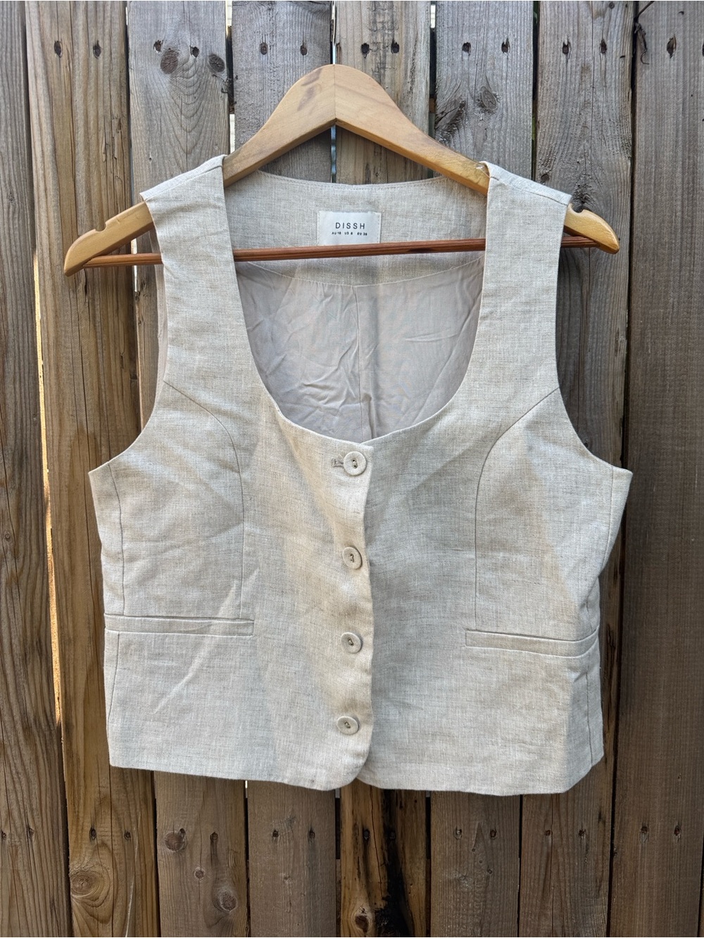 DISSH Natural Linen-Blend Vest in Light Beige